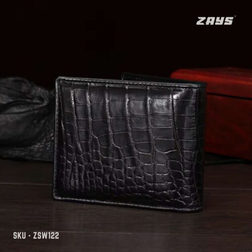 Zays Handcrafted Crocodile Embossed Premium Leather Bifold Short Wallet (SW122-Black) - Image 5