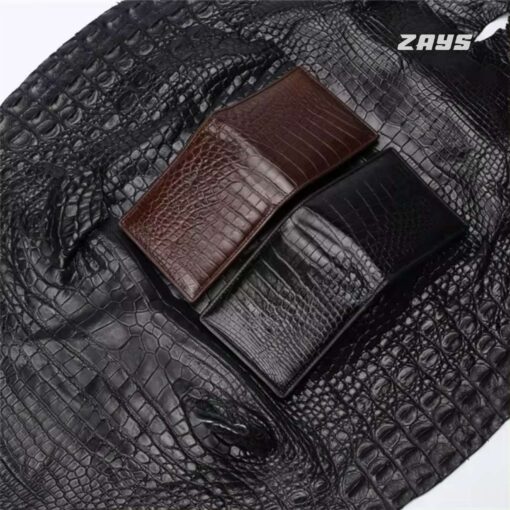 Zays Handcrafted Crocodile Embossed Premium Leather Bifold Short Wallet (SW122-Black) - Image 10