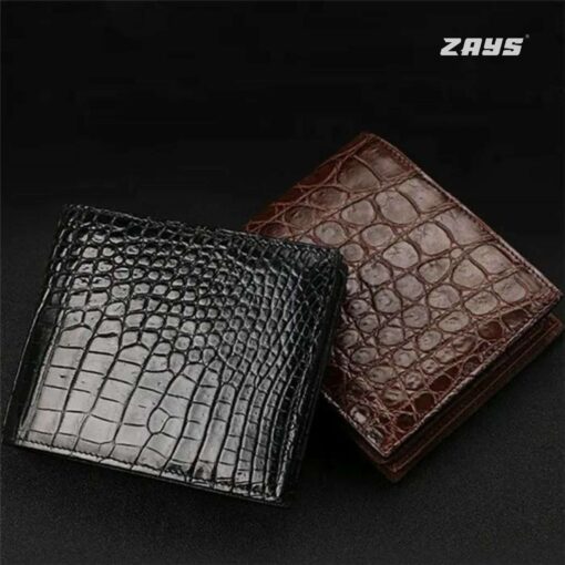 Zays Handcrafted Crocodile Embossed Premium Leather Bifold Short Wallet (SW122-Black) - Image 9