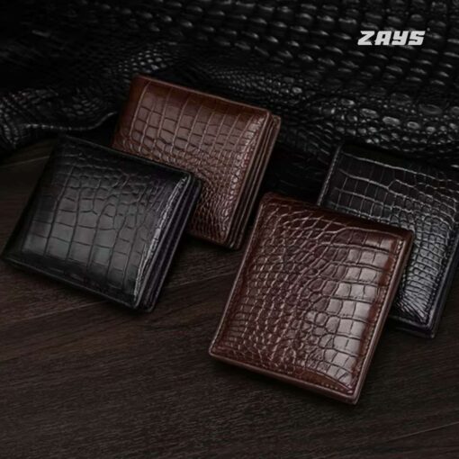 Zays Handcrafted Crocodile Embossed Premium Leather Bifold Short Wallet (SW122-Black) - Image 8