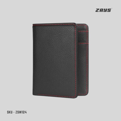 Zays Handcrafted Premium Leather Bifold Short Wallet (SW124-Black) - Image 2