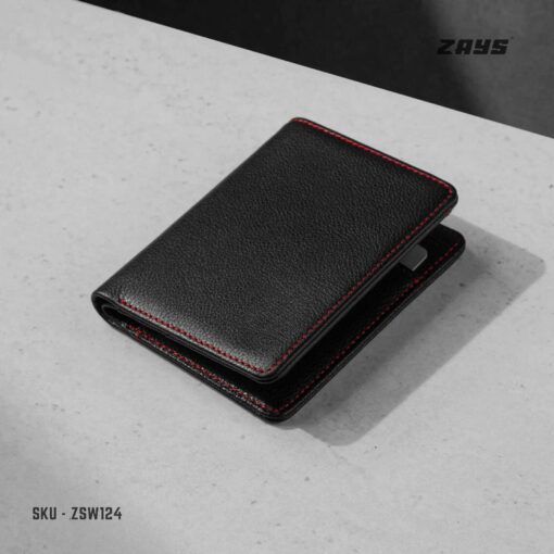 Zays Handcrafted Premium Leather Bifold Short Wallet (SW124-Black) - Image 5