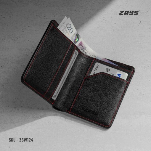 Zays Handcrafted Premium Leather Bifold Short Wallet (SW124-Black) - Image 7