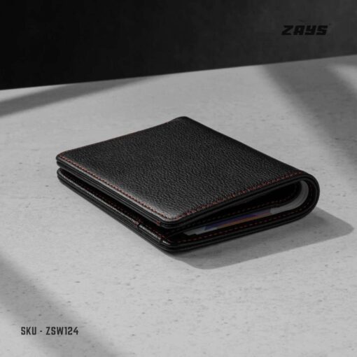 Zays Handcrafted Premium Leather Bifold Short Wallet (SW124-Black) - Image 4