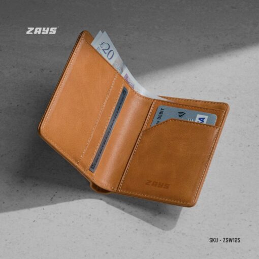Zays Handcrafted Premium Leather Bifold Short Wallet (SW125-Brown) - Image 3