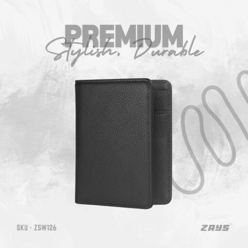 ZSW126 (1) Zays Handcrafted Premium Leather Bifold Short Wallet (SW126-Black) - Image 1