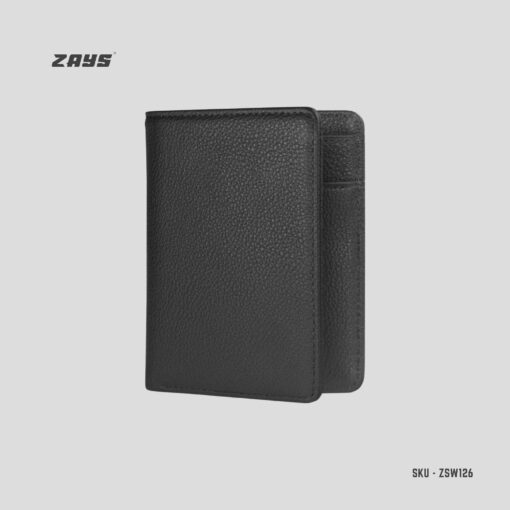 Zays Handcrafted Premium Leather Bifold Short Wallet (SW126-Black) - Image 5