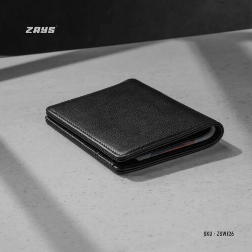 Zays Handcrafted Premium Leather Bifold Short Wallet (SW126-Black) - Image 7