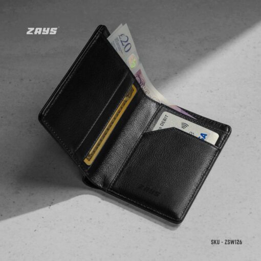 Zays Handcrafted Premium Leather Bifold Short Wallet (SW126-Black) - Image 6