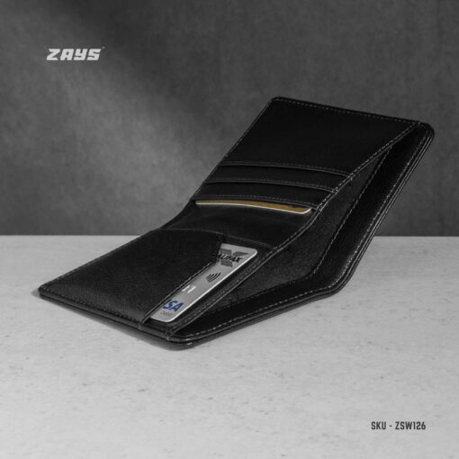 Zays Handcrafted Premium Leather Bifold Short Wallet (SW126-Black) - Image 3