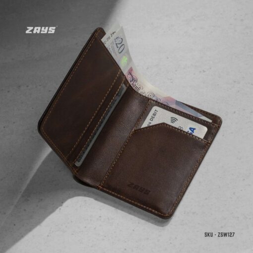 Zays Handcrafted Premium Leather Bifold Short Wallet (SW127-Chocolate) - Image 4