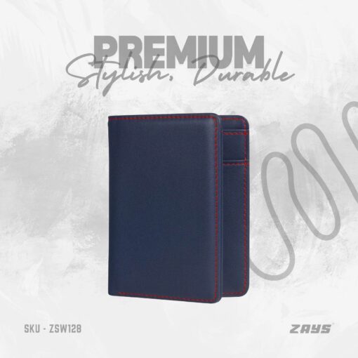 Zays Handcrafted Premium Leather Bifold Short Wallet (SW128-Blue) - Image 1