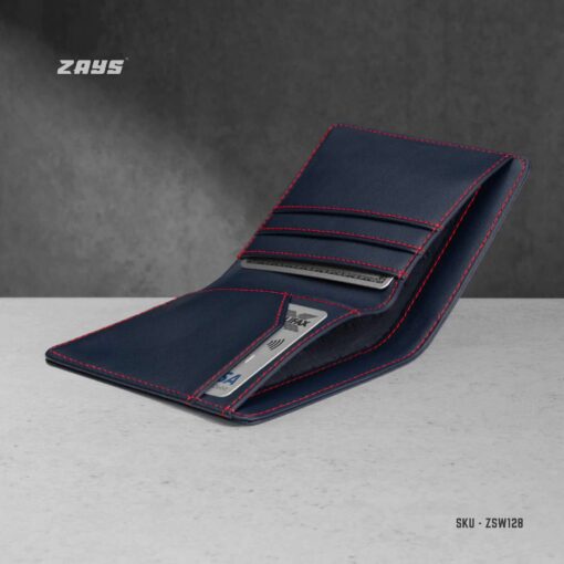 Zays Handcrafted Premium Leather Bifold Short Wallet (SW128-Blue) - Image 4