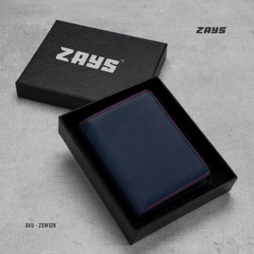 Zays Handcrafted Premium Leather Bifold Short Wallet (SW128-Blue) - Image 7