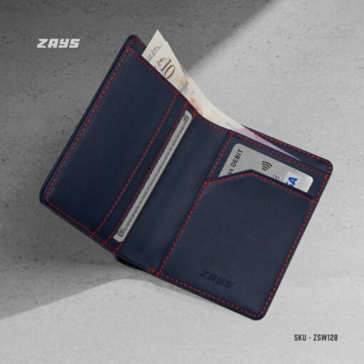 Zays Handcrafted Premium Leather Bifold Short Wallet (SW128-Blue) - Image 2