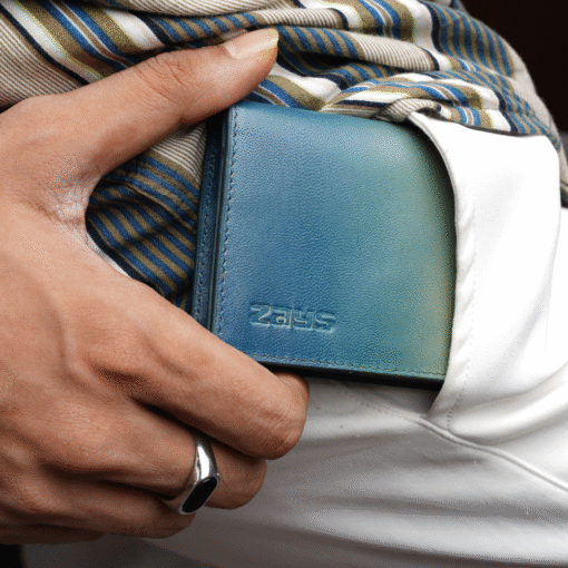 Zays Premium Eco-Friendly Leather Magnetic Card Holder Mini Wallet (ZCW115-Sky & Cream Mix) - Image 7