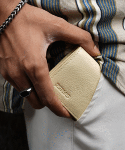 Zays Premium Eco-Friendly Leather Magnetic Card Holder Mini Wallet (ZCW114-Light Cream)