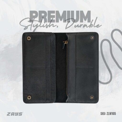 ZLW105 (1) Zays Handcrafted Full-Grain Leather Long Wallet - Elegant, Durable, and Functional for Everyday Use (ZLW105-Black) - Image 1